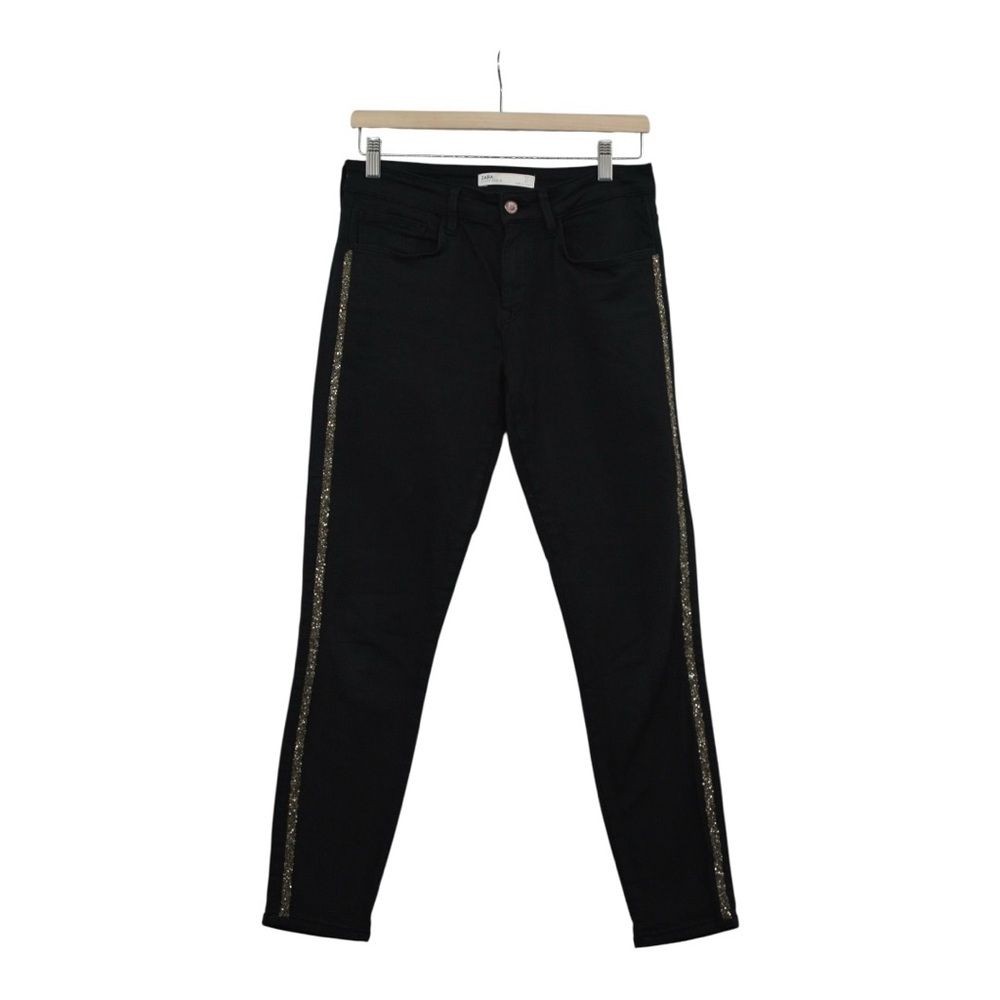Zara Women's High Rise Denim 🖤 Black with Gold and Gunmetal Accent Rhinestones 💖 - Picture 7 of 11